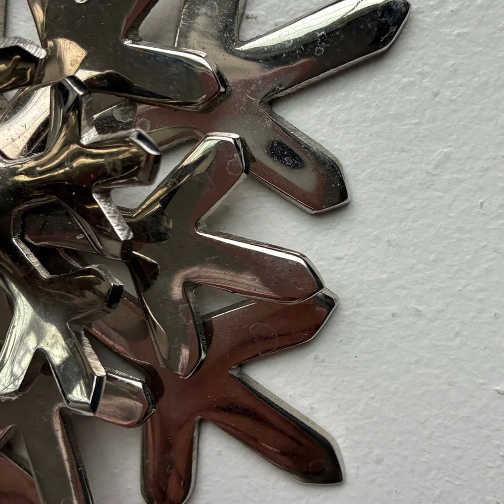 Crate and Barrel Pair of Silver Snowflake Candle Holders